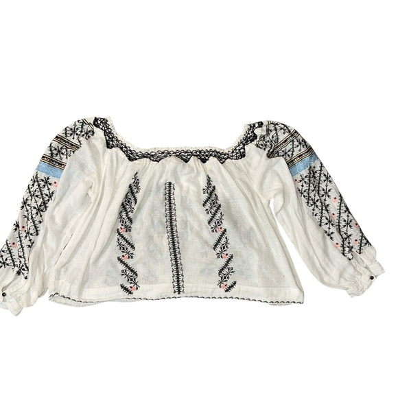 Free People Off-Shoulder Embroidered Blouse - White and Black - Picture 3 of 6
